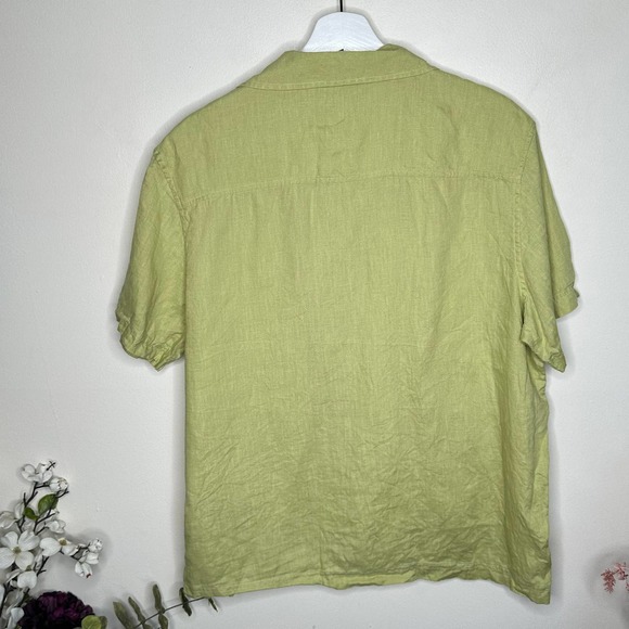 EVERLANE The Relaxed Linen Short Sleeve Camp Shirt Leek Green {I28} - Picture 3 of 5